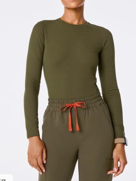 Figs Tops - FIGS Olive Green Spruce Long Sleeve Crewneck Under Scrub Seamless Top